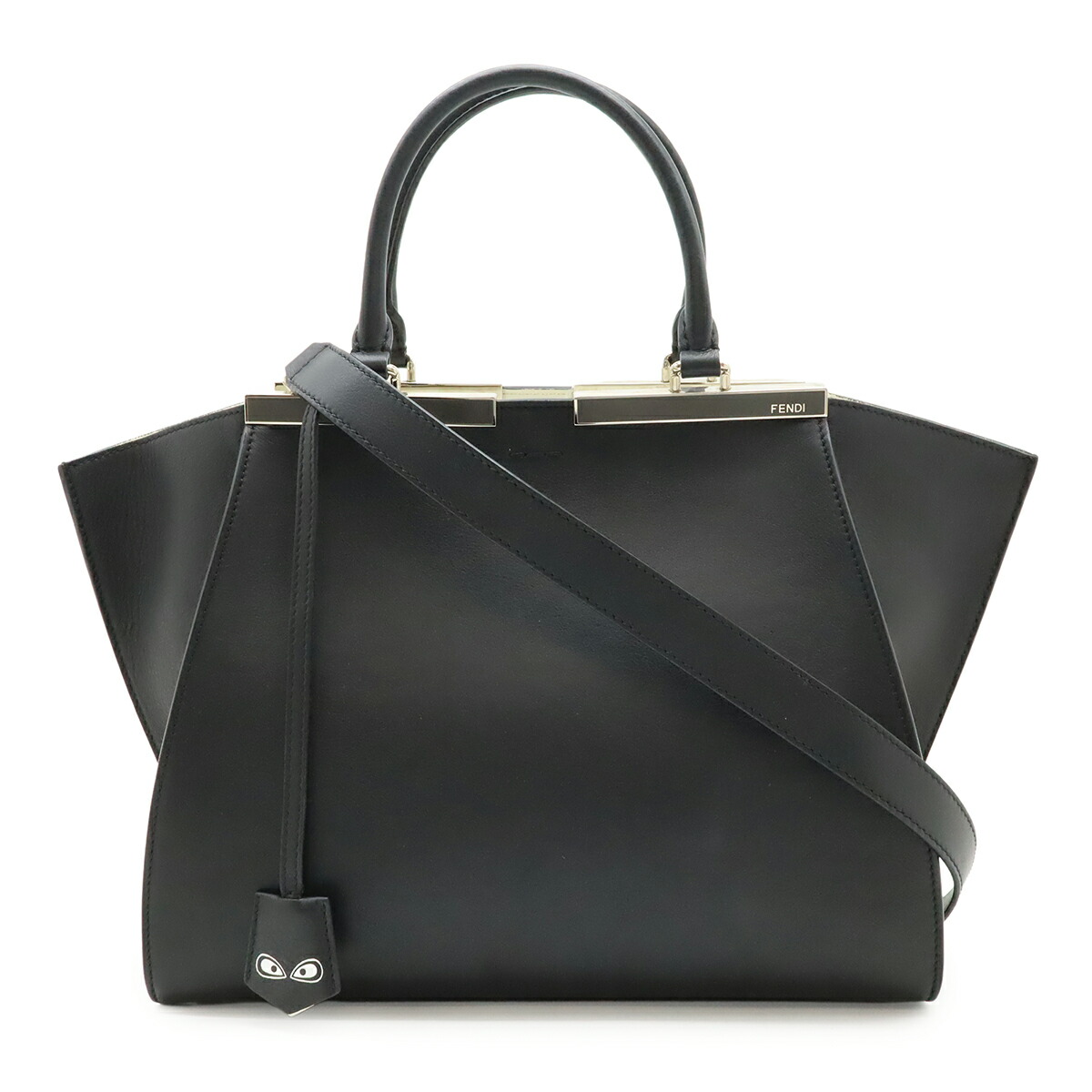 FENDI フェンディ トロワジュール ハンドバック 2WAY ショルダーバッグ 肩かけ なめし革 黒いこと 黒 しろがね色金具 8BH279 【中古】