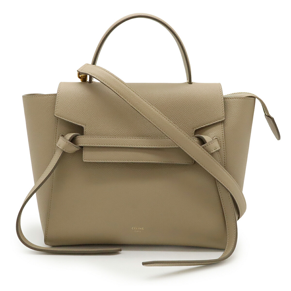 CELINE セリーヌ 胴締め御徒面子 マイクロ ハンドバック 2WAY ショルダーバッグ カーフスキン なめし革 ベージュ ゴールド金具 180153 【中古】