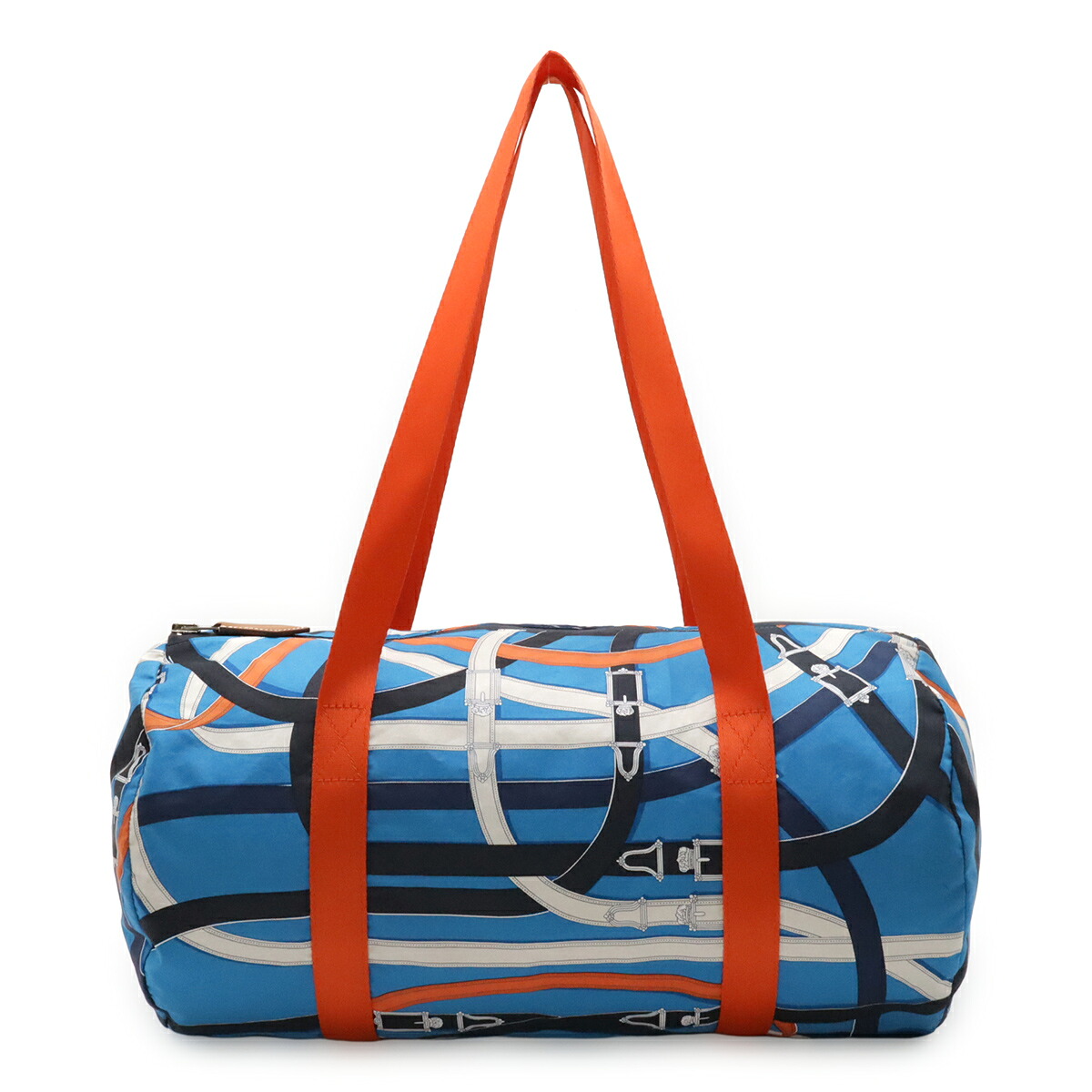 HERMES エルメス カヴァルカドゥール エアシルク ダッフル38 ショルダーバッグ トートバッグ 肩掛け シルク100% ブルー オレンジ A刻印 【中古】｜Blumin 店