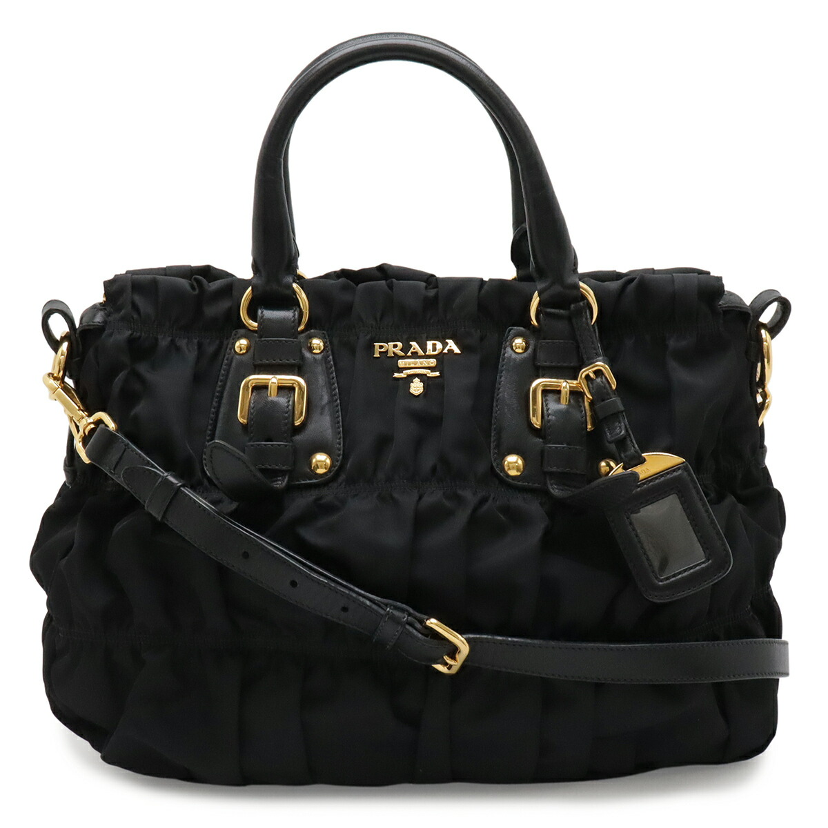 PRADA プラダ TESSUTO ギャザー トートバッグ ハンドバック 2WAY ショルダーバッグ ナイロン NERO 黒いこと 黒 外国でブチック買いもとめる品 BN1336 【中古】