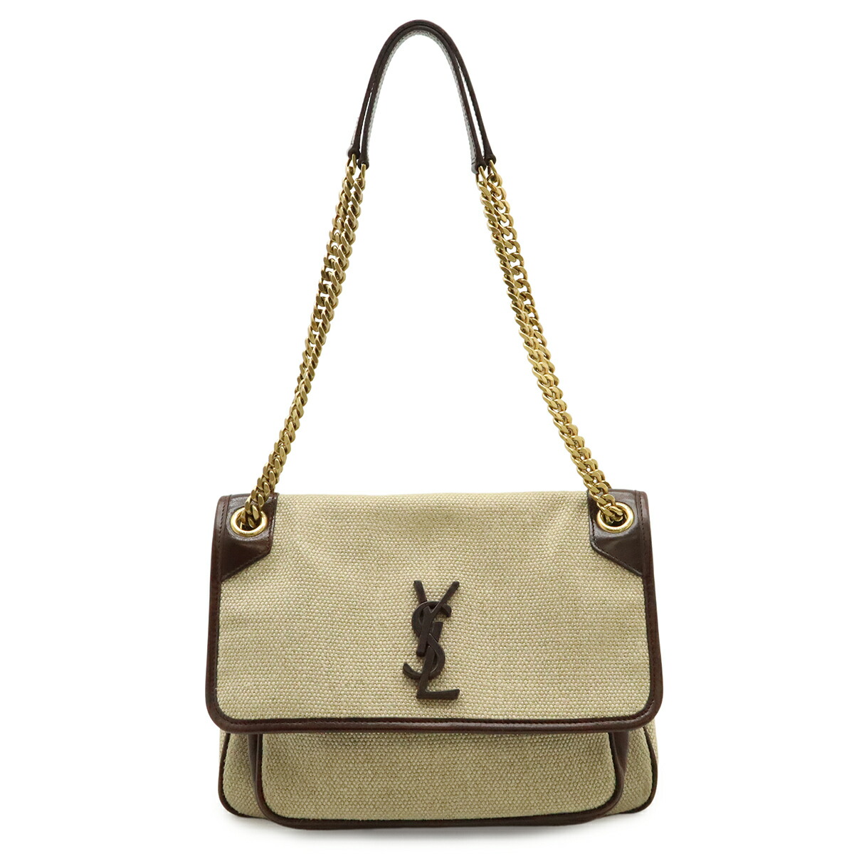 SAINT LAURENT PARIS サン ローラン 光の都市 YSL イブサンローラン NIKI ニキ 並み並み チェーン店ショルダーバッグ リネン帆布 ベージュ 633150 【中古】