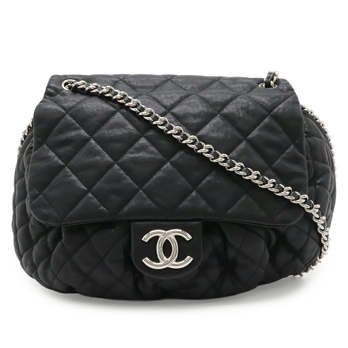 CHANEL シャネル マトラッセ ラグジュアリー チェーンアラウンド ココマーク チェーン店肩肉 なめし革 黒いこと 黒 しろがね色金具 A49889 【中古】