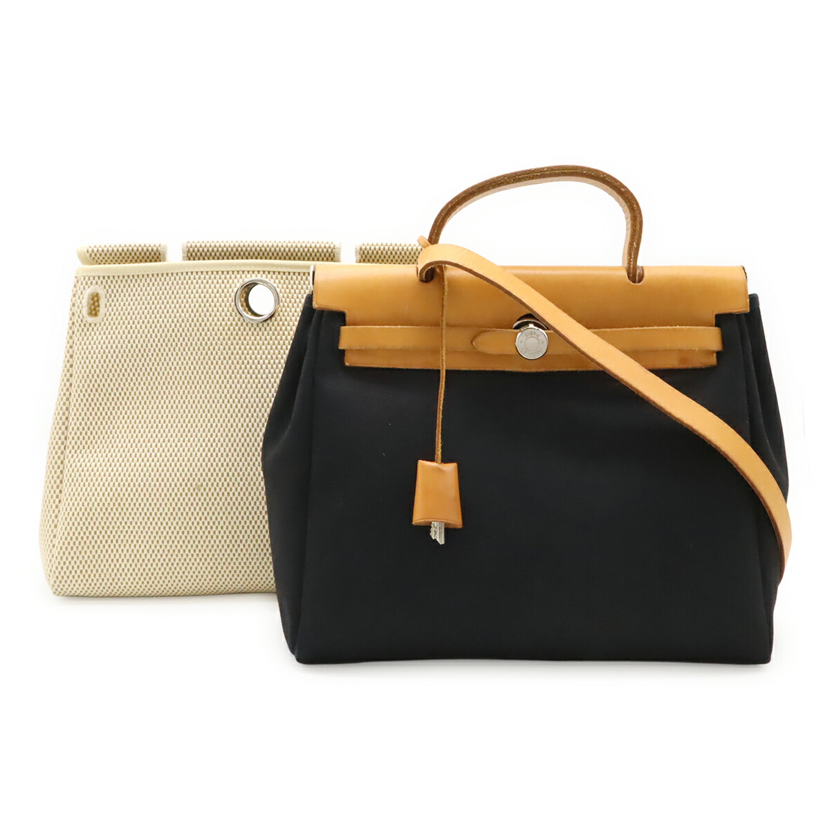 HERMES エルメス 叫び泣き御徒面子PM ハンドバック 2WAY ショルダーバッグ トワルオフィシエ トワルGM なめし革 黒いこと 黒 赤銅色 ベージュ □G目じるし 【中古】
