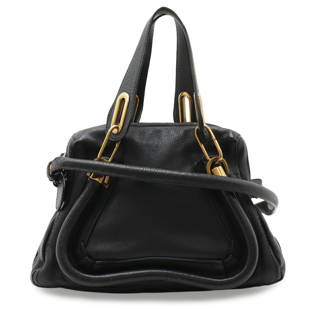 Chloe クロエ パラティ 2WAY御徒面子 ハンドバック トートバッグ ショルダーバッグ ショルダートート なめし革 黒いこと 黒 ゴールド金具 【中古】