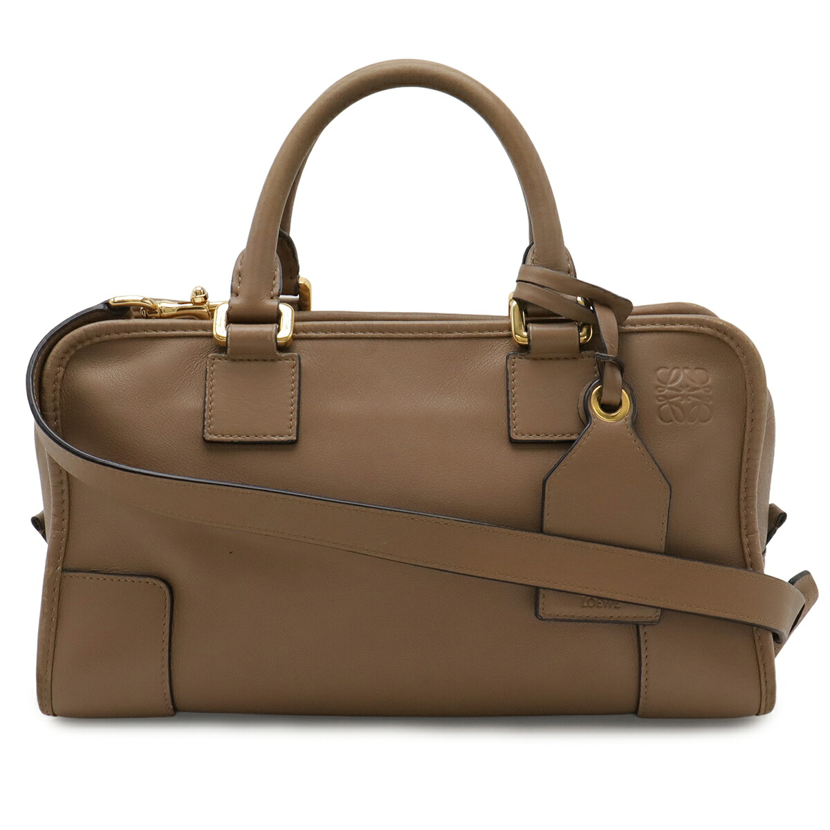 LOEWE ロエベ アマソナ28 アナ瓦 ハンドバック ミニボストンバッグ 2WAY ショルダーバッグ 曲がった掛け なめし革 ともし火赤銅色 茶 ゴールド金具 【中古】