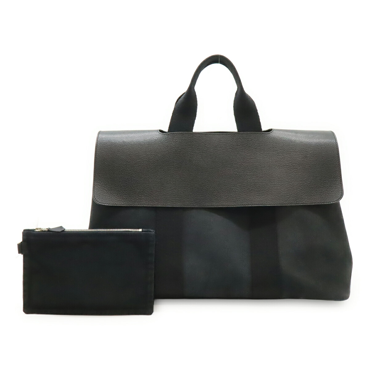 HERMES エルメス ヴァルパライソMM バルパライソ ハンドバック トートバッグ トワルシェブロン 帆布 なめし革 黒いこと 黒 合切袋付 □J目じるし 【中古】