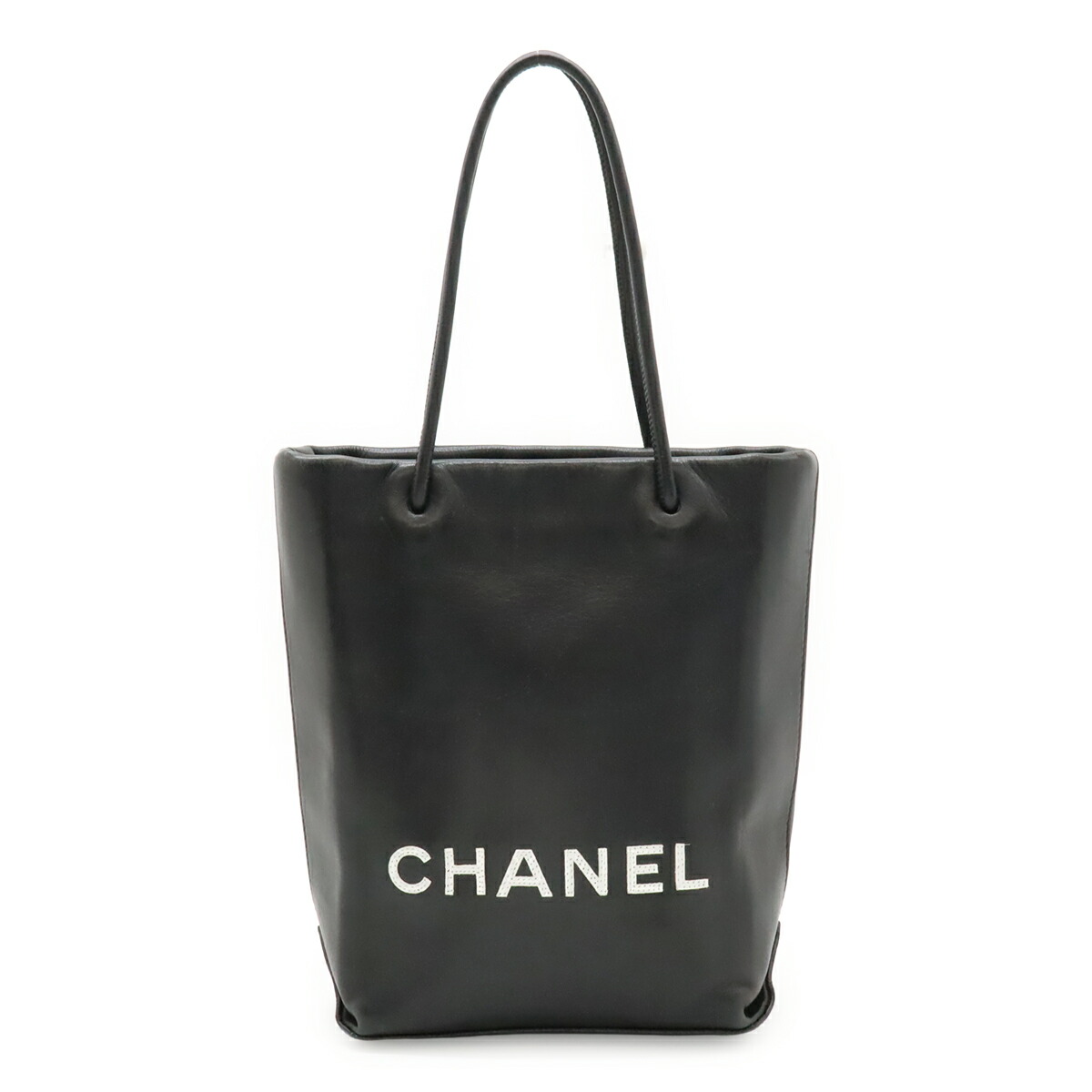 CHANEL シャネル エッセンシャル トートPM スモール ロゴタイプ トートバッグ ミニ御徒面子 ハンドバック なめし革 黒いこと 黒 白いこと 白 A46880 【中古】