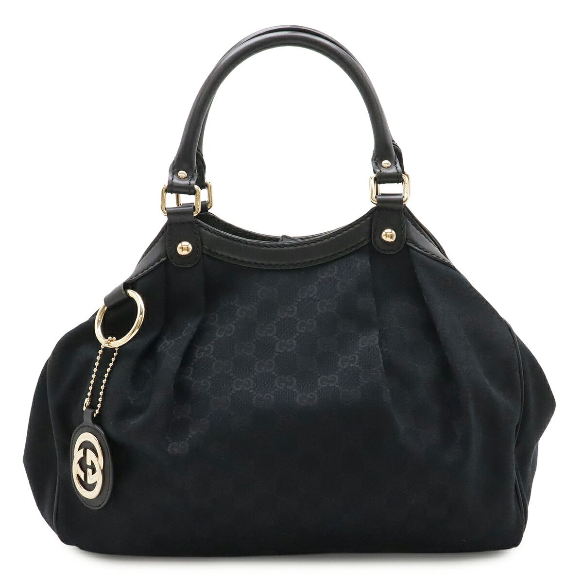 GUCCI グッチ スーキー GGキャンバス トートバッグ ハンドバッグ レザー ブラック 黒 ゴールド金具 チャーム付き 211944 【中古】｜Blumin 店