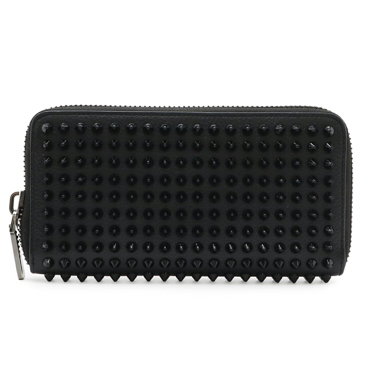 Christian Louboutin クリスチャン ルブタン パネトーネ ロングウォレット スパイクスタッズ ラウンドファスナー 長財布 レザー ブラック 黒 レッド 【中古】