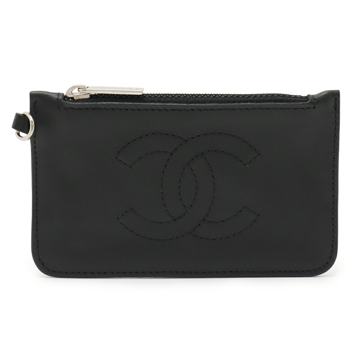 CHANEL シャネル ココマーク コインケース 小銭入れ コインパース レザー ブラック 黒 シルバー金具 A25183 【中古】