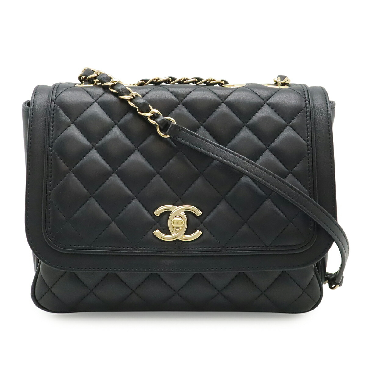 CHANEL シャネル マトラッセ チェーンショルダー ショルダーバッグ セミショルダー 2WAY ラムスキン レザー ブラック 黒 ゴールド金具 A57896 【中古】