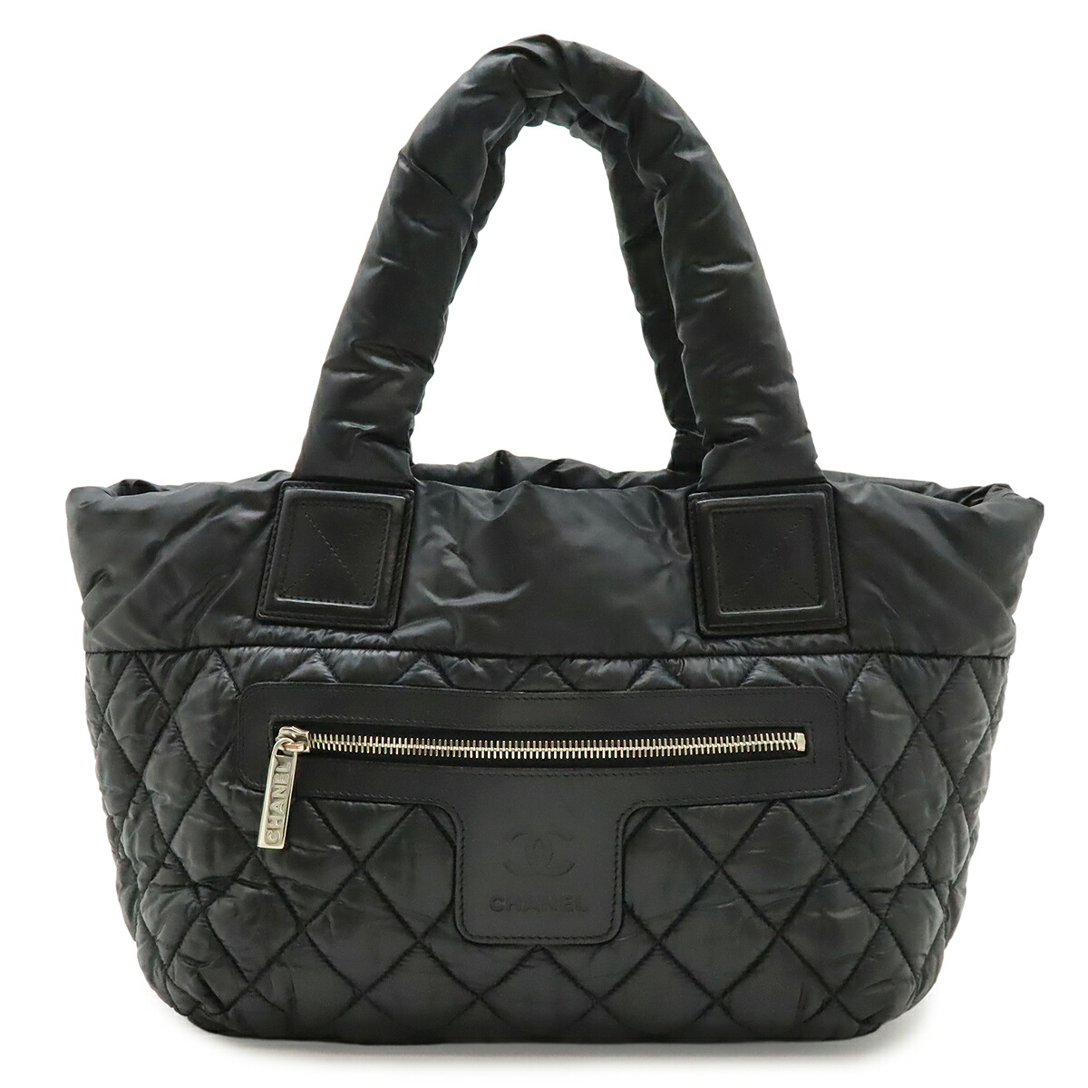 CHANEL シャネル コココクーン スモールトート トートバッグ ハンドバック キルティング ナイロン なめし革 黒いこと 黒 しろがね色金具 A48610 【中古】