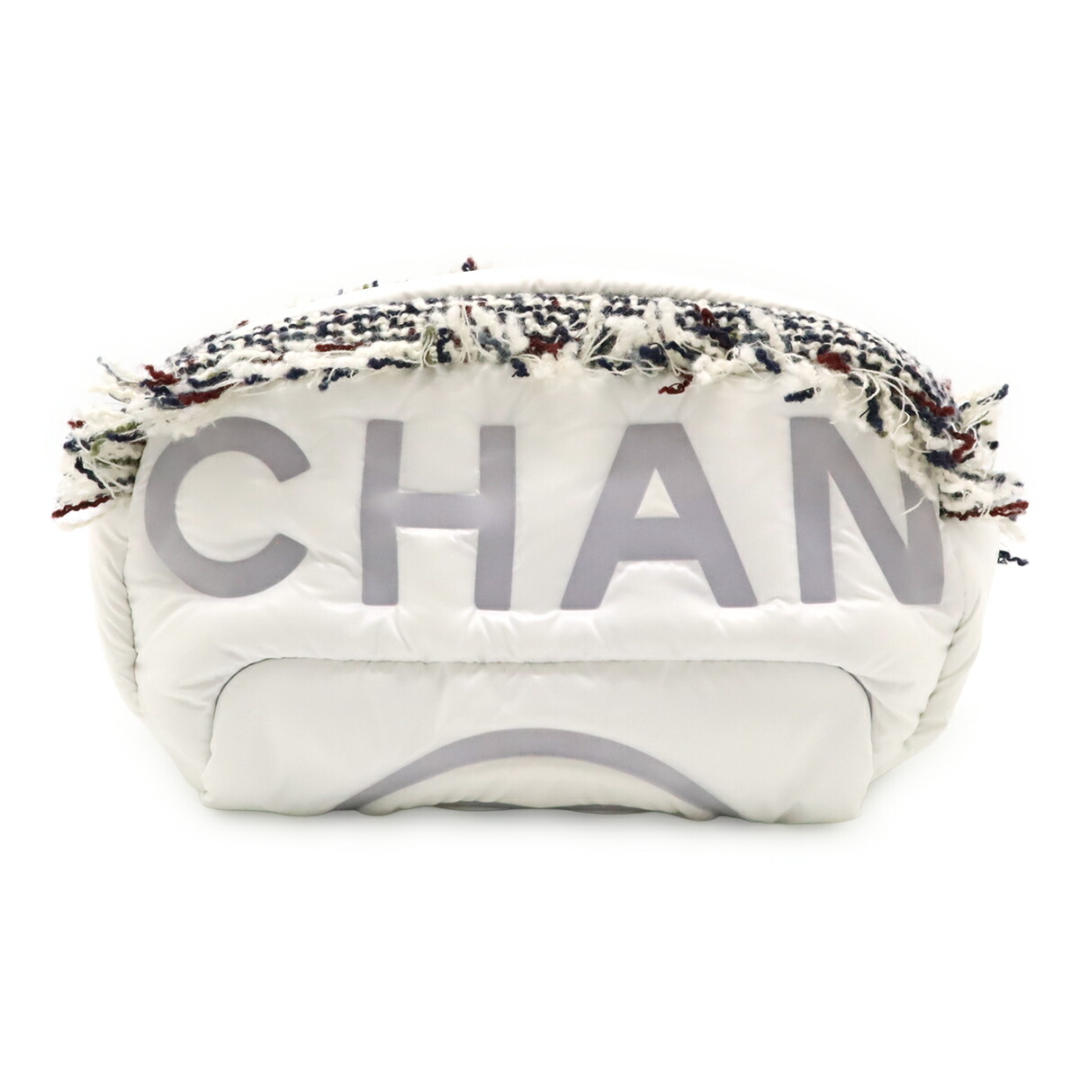 CHANEL シャネル ドゥドーヌ ココネージュ 上半身御徒面子 酉の方角合財袋 ロゴタイプ型押し ナイロン ツィード 白いこと 白 薄墨色 しろがね色金具 【中古】