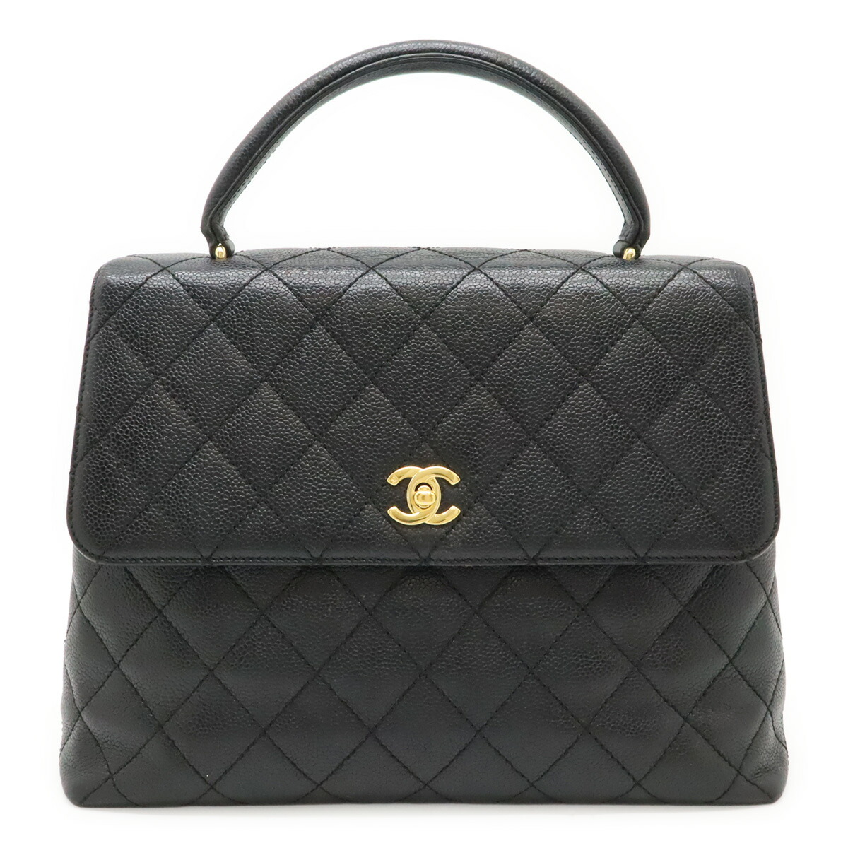 CHANEL シャネル マトラッセ ココマーク ハンドバック 下げ翼御徒面子 キャビア人はだ なめし革 黒いこと 黒 ゴールド金具 A12397 【中古】