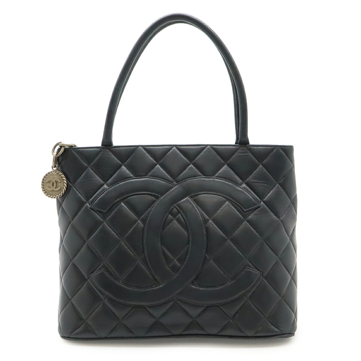CHANEL シャネル マトラッセ ココマーク 刷り直すトート トートバッグ ショルダーバッグ 子ヒツジ素はだ なめし革 黒いこと 黒 しろがね色金具 A01804 【中古】
