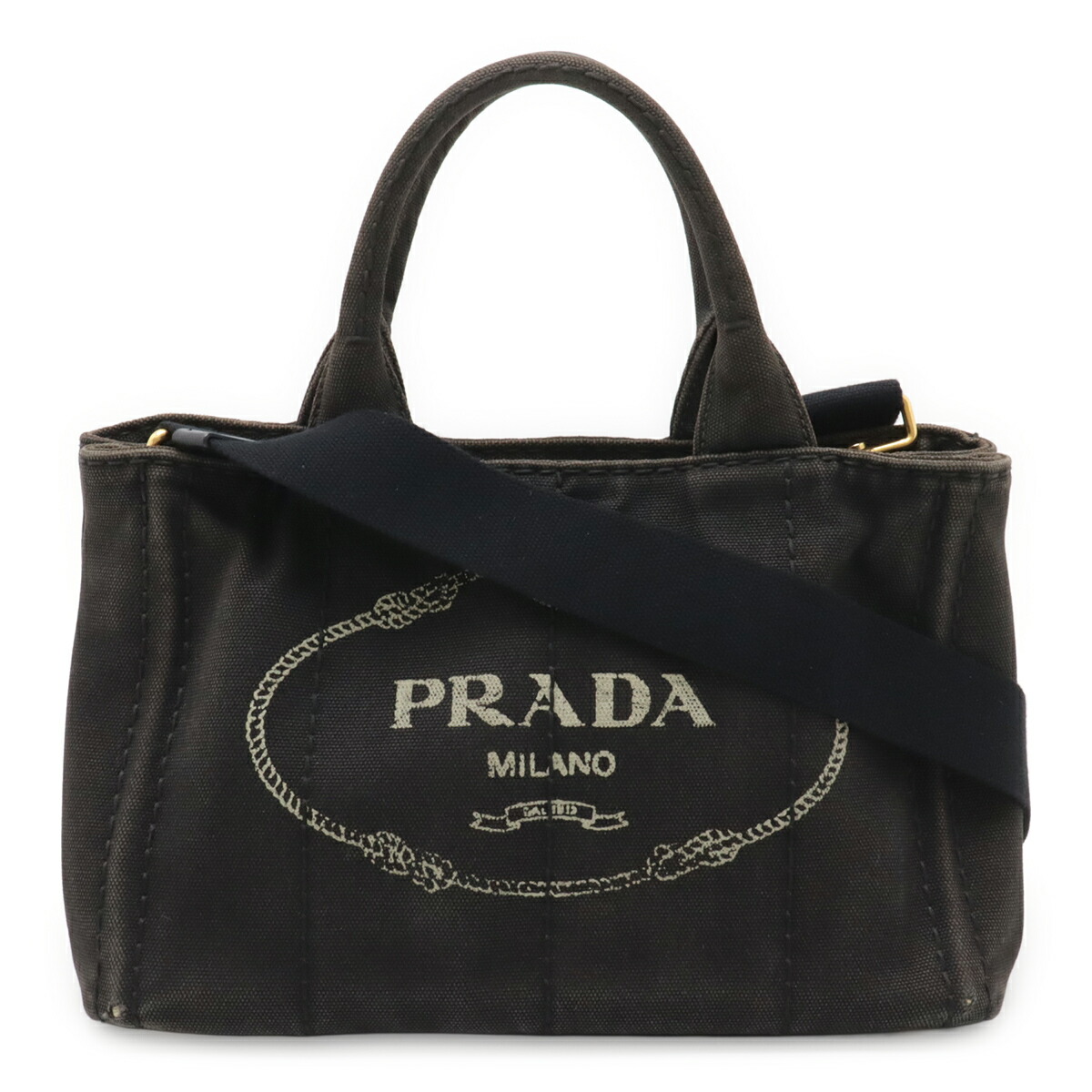 PRADA プラダ CANAPA カナパ ハンドバック 2WAY ショルダーバッグ 曲がった掛け 帆布 NERO 黒いこと ゴールド金具 1BG439 【中古】