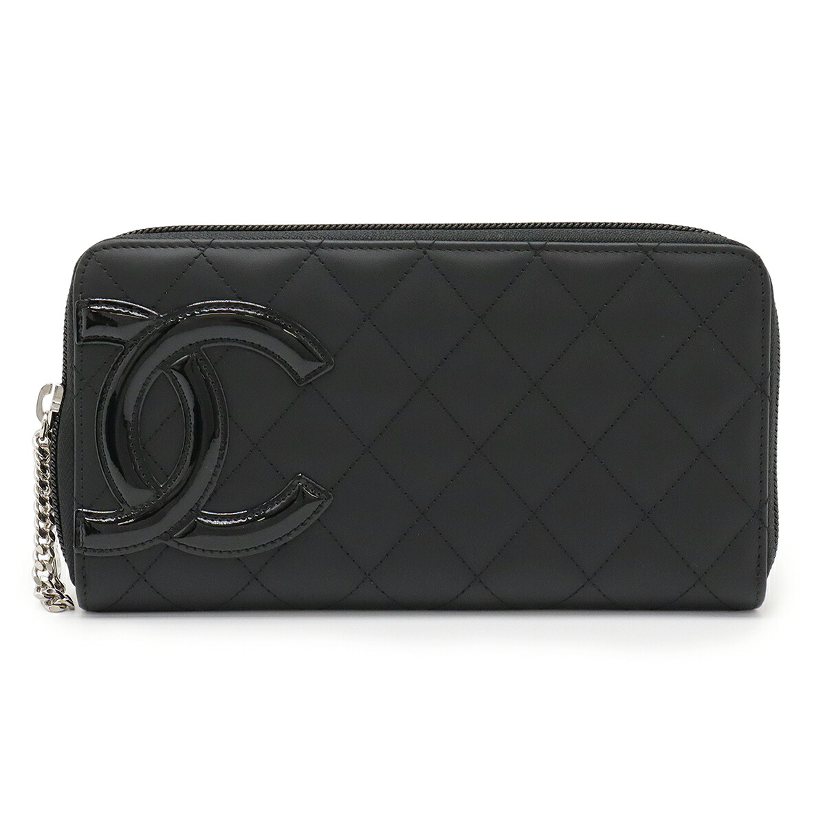CHANEL シャネル カンボンライン ココマーク ラウンドファスナー 長財布 ソフトカーフ レザー エナメル ブラック 黒 ピンク A50078 【中古】