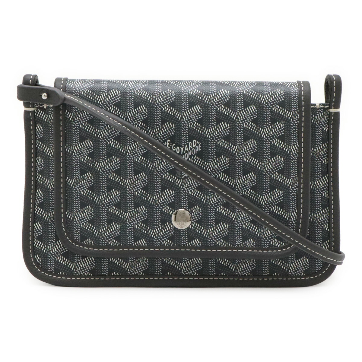 GOYARD ゴヤール プリュメ ポーチウォレット 長金入れ ショルダーバッグ ポシェット 2WAY クラッチペダル御徒面子 杉綾模様柄 PVC 薄墨色 しろがね色金具 【中古】