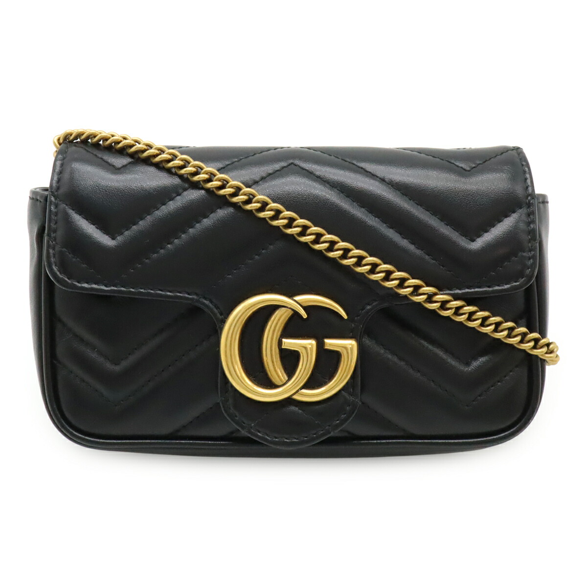 GUCCI グッチ GGマーモント スーパーミニバッグ チェーン店ショルダーバッグ ポシェット 黒いこと 黒 キルティング なめし革 ゴールド金具 476433 【中古】