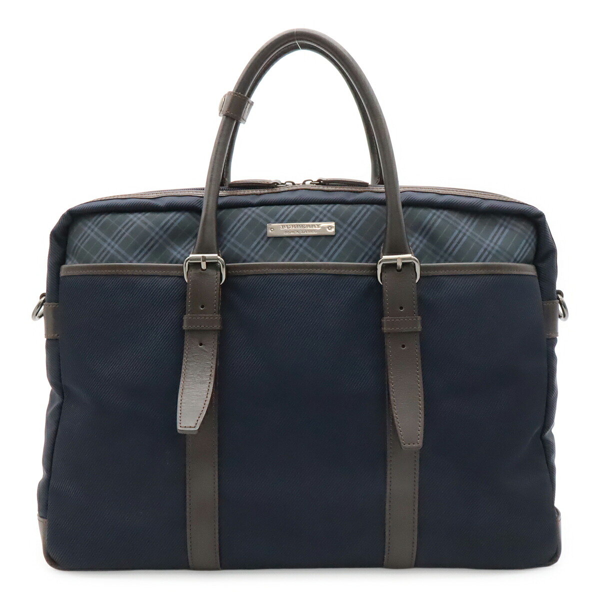 BURBERRY バーバリー BLACK LABEL ブラックレーベル チェック柄 ビジネスバッグ ブリーフケース ナイロンキャンバス ネイビー 紺 ストラップ欠品 【中古】｜Blumin 店