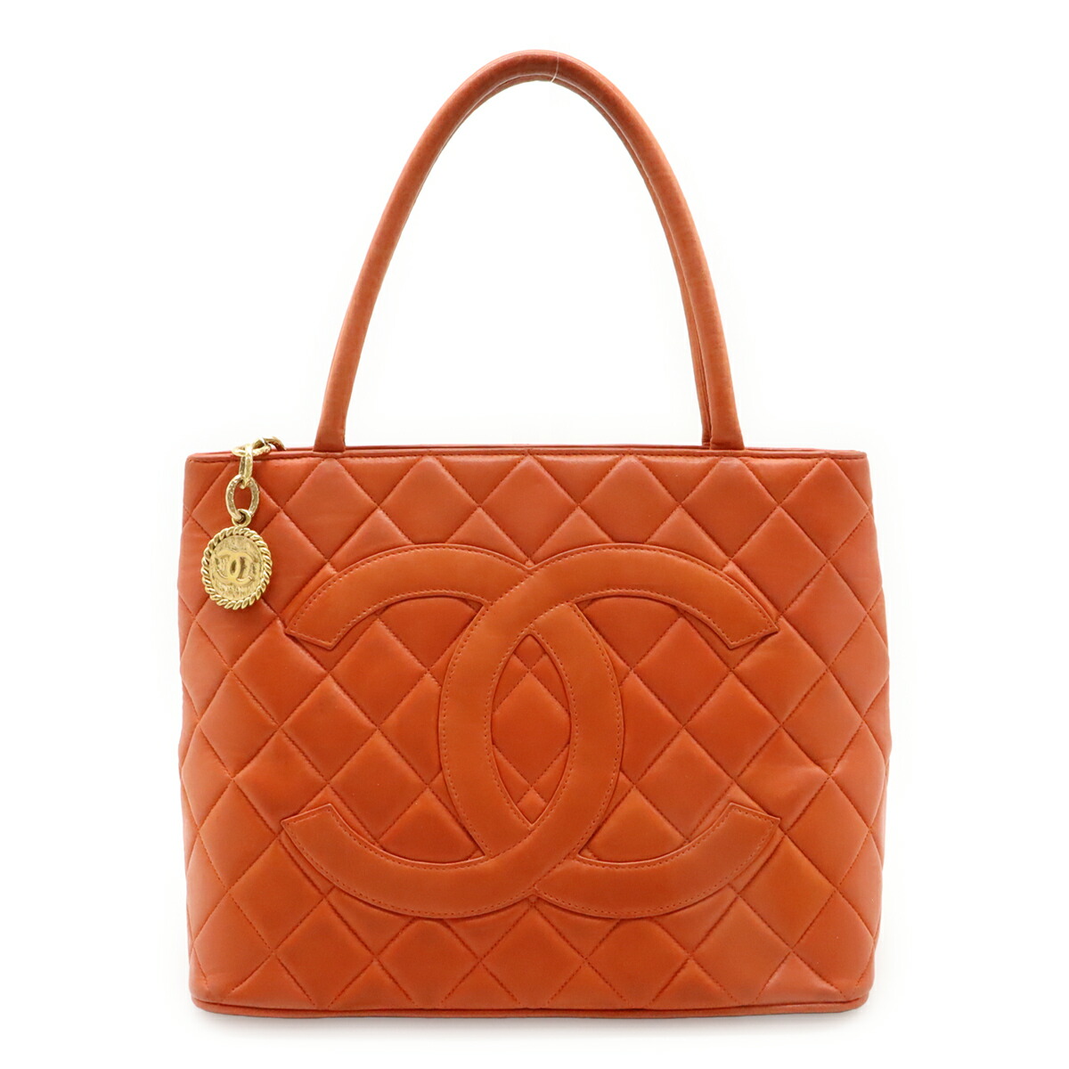 CHANEL シャネル マトラッセ ココマーク 復刻トート トートバッグ ショルダーバッグ ラムスキン レザー オレンジ ゴールド金具 A01804 【中古】