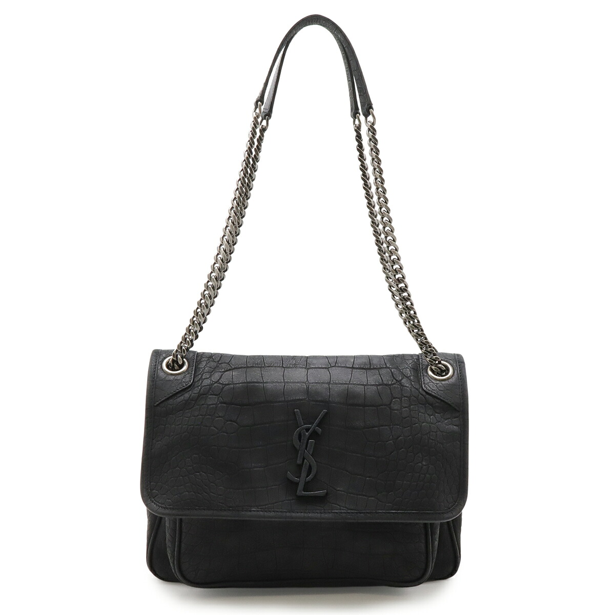 SAINT LAURENT PARIS サン ローラン パリ YSL イブサンローラン ニキ ミディアム チェーンショルダーバッグ ヌバック クロコ型押し ブラック 498913 【中古】｜Blumin 店