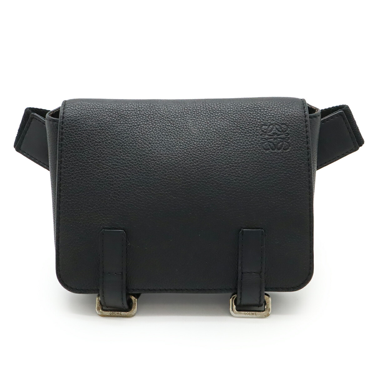 LOEWE ロエベ アナ瓦 ミリタリー バムバッグ 上半身御徒面子 ショルダーバッグ 曲がった掛け なめし革 黒いこと 黒 しろがね色金具 317.12AB234 【中古】