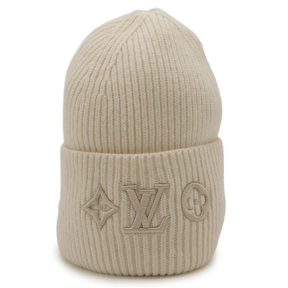 LOUIS VUITTON ルイ ヴィトン ビーニー LV ヘッドライン ロゴ ニットキャップ ニット帽 帽子 ウール100% ブロン 白 ホワイト Sサイズ M77873 【中古】｜Blumin 店