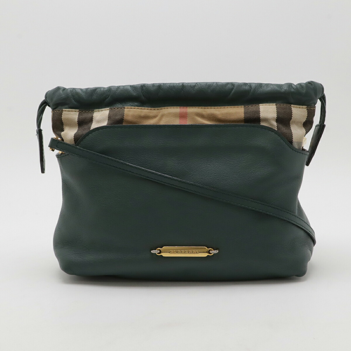 BURBERRY バーバリー 住みか照合のしるし 照合のしるし柄 ショルダーバッグ 曲がった掛け 合切袋型 緑であること 緑 ともし火赤銅色 ゴールド金具 【中古】