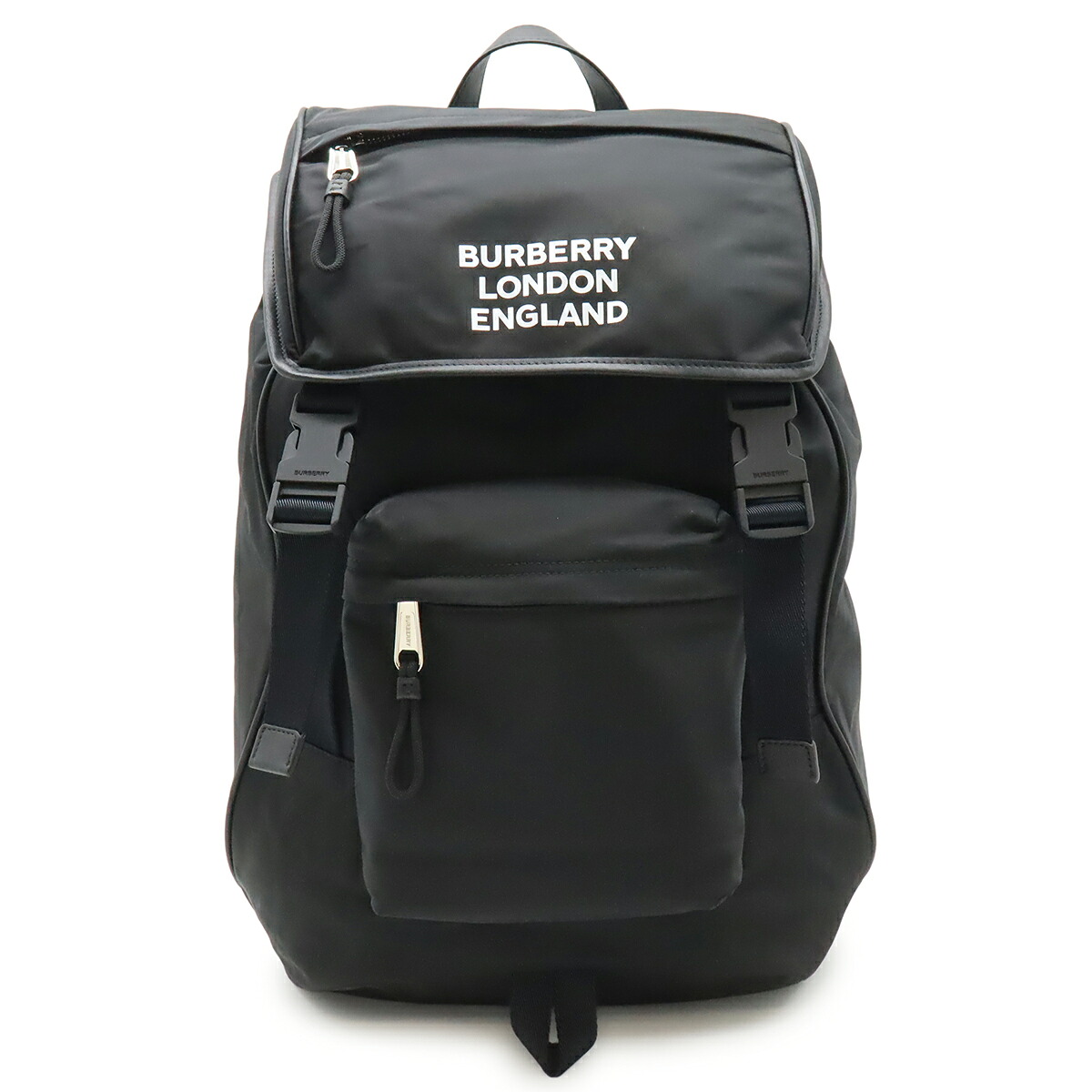 BURBERRY バーバリー ロゴプリント バックパック リュックサック ナイロン レザー ブラック 黒 シルバー金具 8018113 【中古】