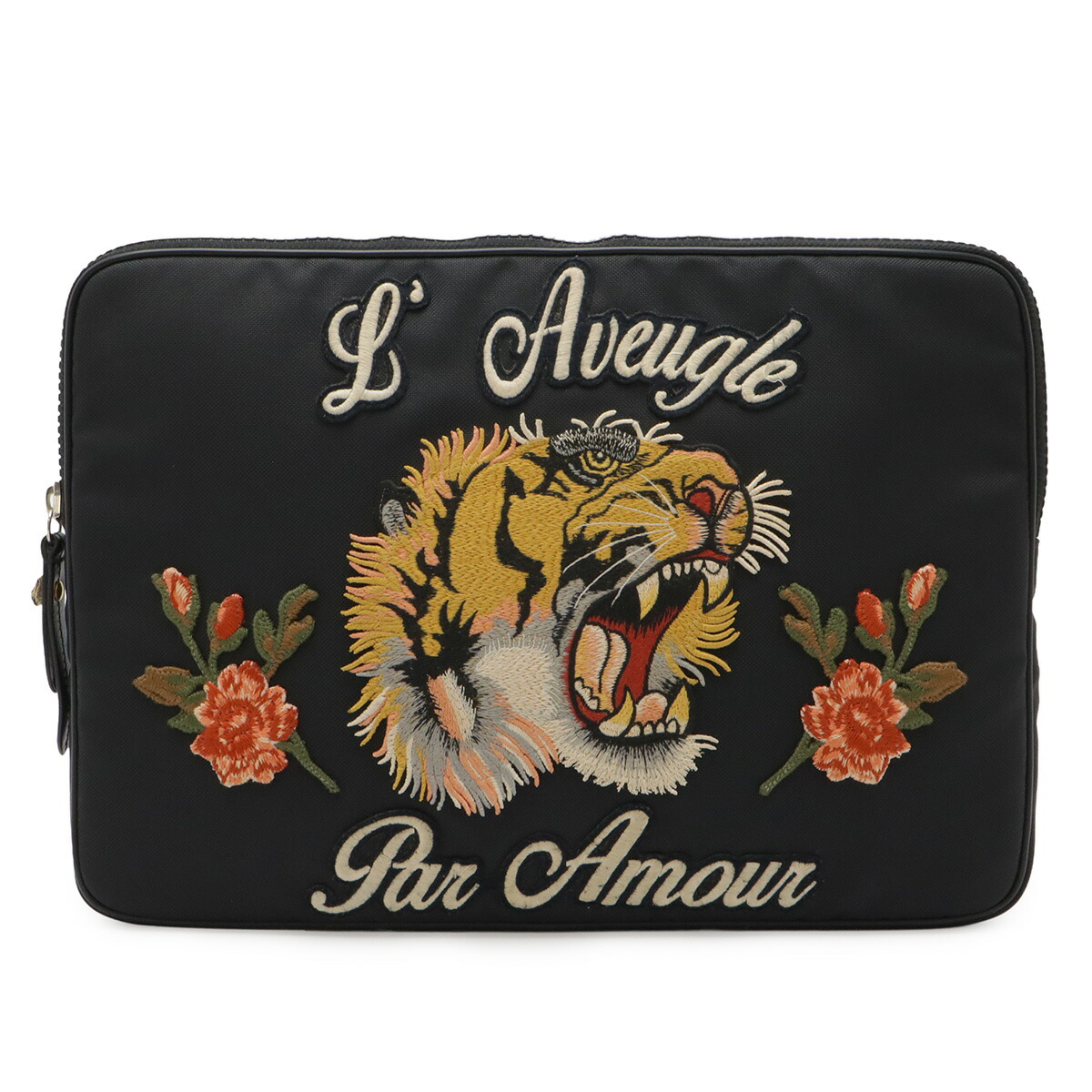 GUCCI グッチ エンブロイダリー ラップトップケース PCケース クラッチバッグ タイガー 虎 トラ 刺繍 ナイロンキャンバス ブラック 473884 【中古】