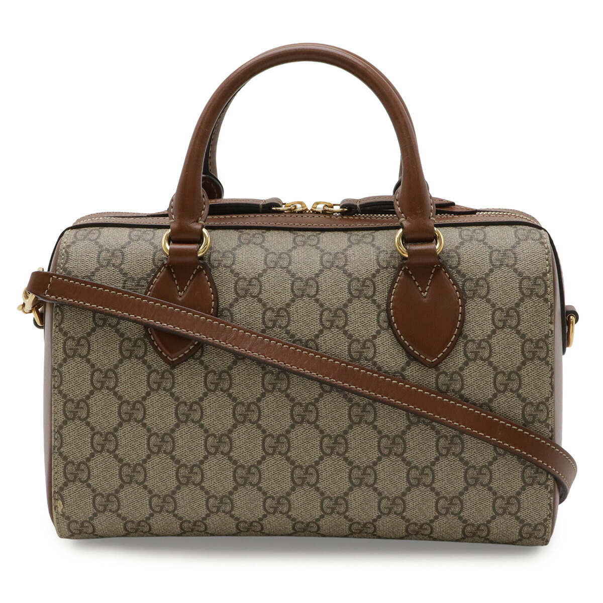 GUCCI グッチ GGスプリーム ハンドバック ミニボストンバッグ 2WAY ショルダーバッグ PVC なめし革 ベージュ 赤銅色 茶 ゴールド金具 409529 【中古】