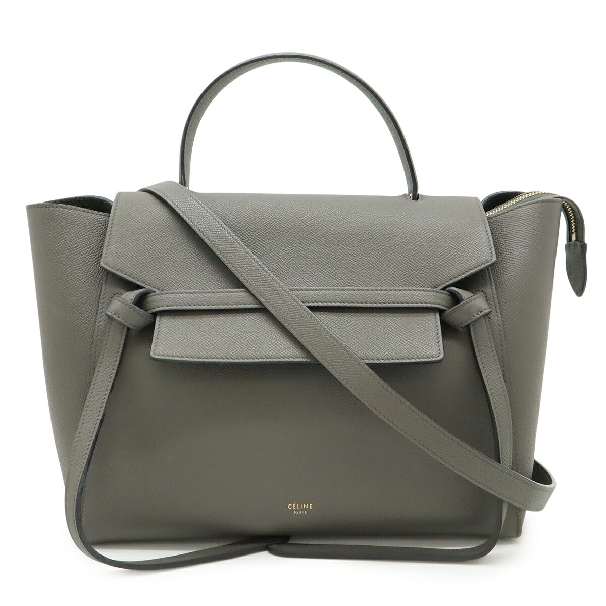 CELINE セリーヌ 胴締め御徒面子 ミニ ハンドバック 2WAY ショルダーバッグ 空蝉肩部 肩かけ なめし革 薄墨色 ゴールド金具 176103 【中古】
