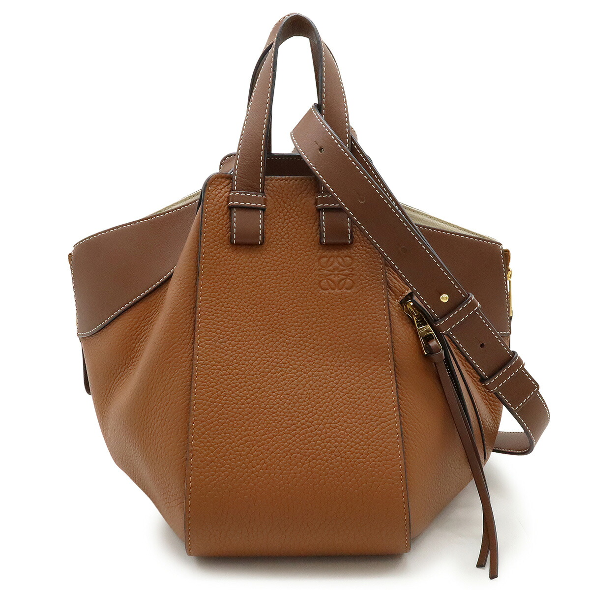 LOEWE ロエベ ハンモック御徒面子 スモール ハンドバック ショルダーバッグ 6WAY バイ色合い なめし革 タン 赤銅色 ゴールド金具 387.41.S35 【中古】
