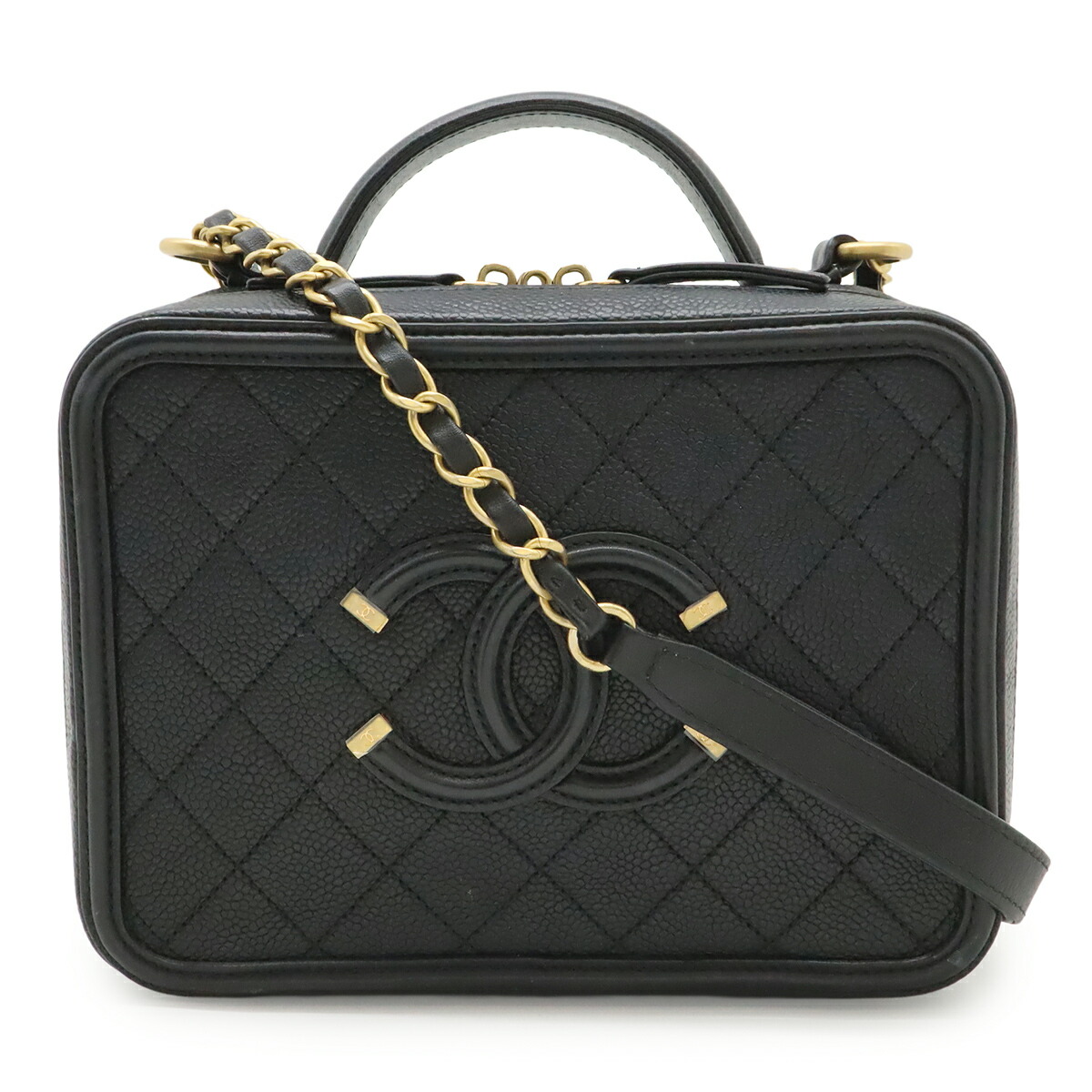 CHANEL シャネル CCフィリグリー マトラッセ バニティケース ハンドバック 2WAY チェーン店肩口 キャビアひと肌 黒いこと ゴールド金具 A93343 【中古】 レディースバッグ-バッグ-バッグ・小物・ブランド雑貨