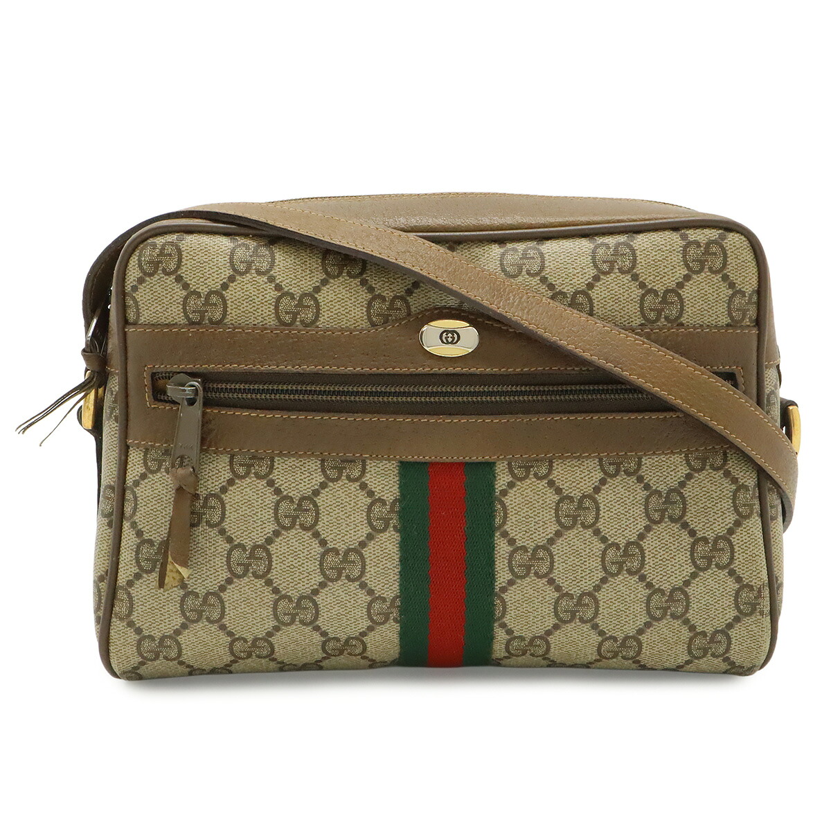 GUCCI グッチ 年寄りのグッチ GGつけ加える シェリー酒伝達ルート ポシェット ショルダーバッグ 曲がった掛け PVC ベージュ 赤銅色 茶 ゴールド金具 68.02.004 【中古】