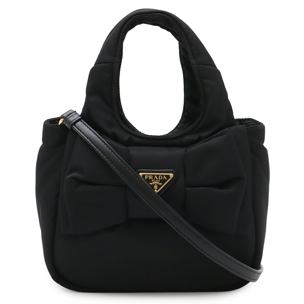 PRADA プラダ パデッドRe-Nylon シュロの葉 ハンドバック ミニ御徒面子 2WAY ショルダーバッグ 曲がった掛け ナイロン NERO 黒 黒いこと ゴールド金具 1BA359 【中古】
