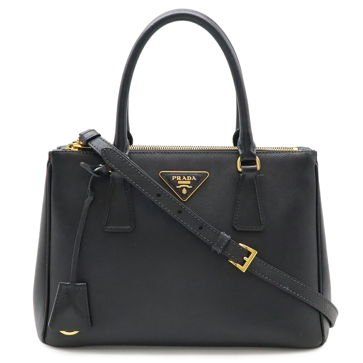 PRADA プラダ ガレリア トライアングルロゴ ミディアムバッグ ハンドバッグ SAFFIANO サフィアーノレザー NERO 黒 ブラック ゴールド金具 1BA863 【中古】