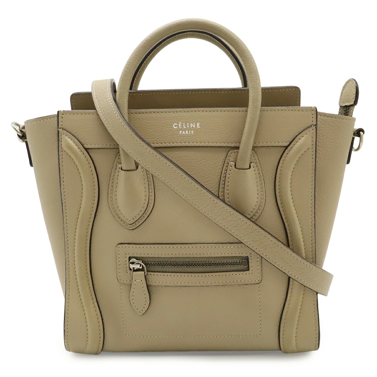 CELINE セリーヌ ラゲージ ナノショッパー ハンドバッグ ミニバッグ 2WAY ショルダーバッグ 斜め掛け レザー ベージュ シルバー金具 168243 【中古】｜Blumin 店