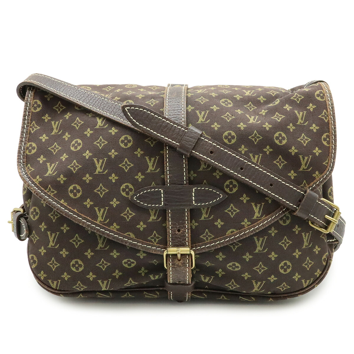 LOUIS VUITTON ルイ ヴィトン モノグラムミニラン ソミュール30 ショルダーバッグ 斜め掛け キャンバス レザー エベヌ 茶 ブラウン M95227 【中古】