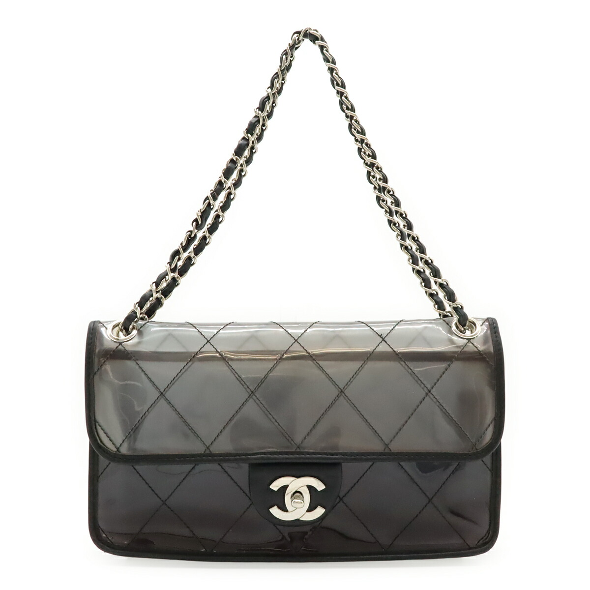 CHANEL シャネル マトラッセ ココマーク チェーン店ショルダーバッグ 2WAY ハンドバック ビニール グラデーション せつ然たる 黒いこと 黒 しろがね色金具 【中古】