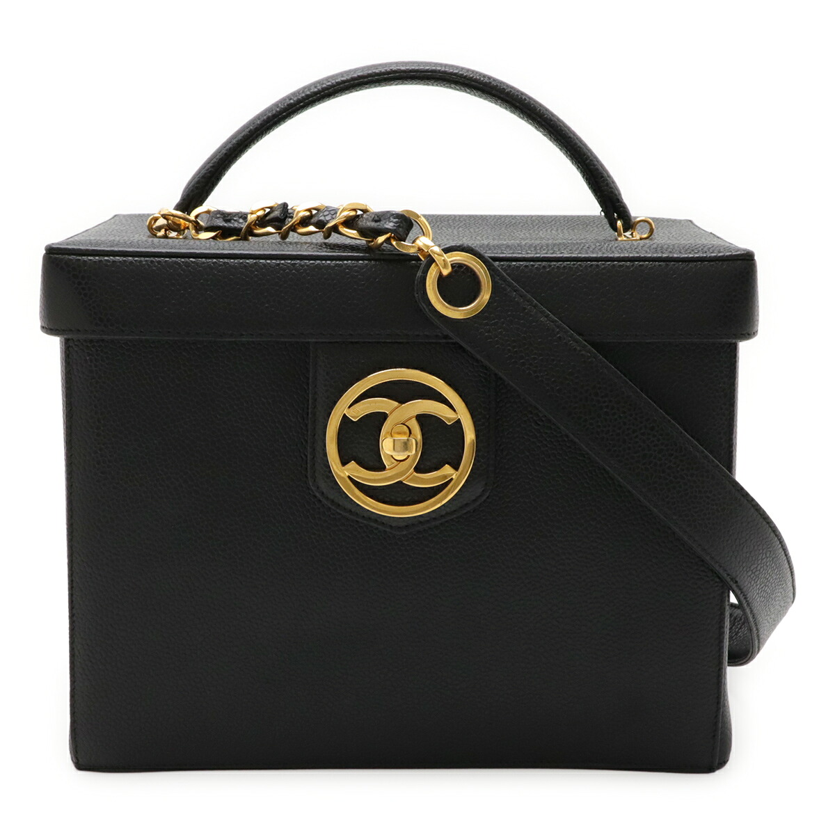 CHANEL シャネル ココマーク バニティバッグ ハンドバッグ コスメポーチ メイクボックス 2WAY ショルダーバッグ キャビアスキン ブラック 黒 A01999 【中古】