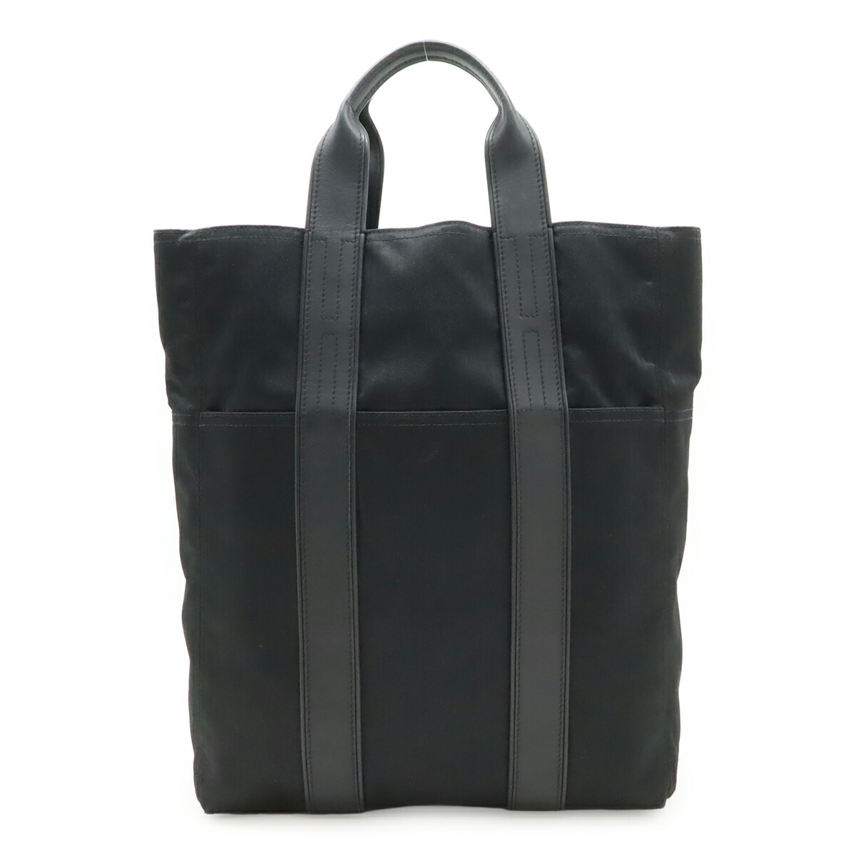 HERMES エルメス アカプルコデフアレス カバスMM トートバッグ ラージトート ハンドバック トワルシェブロン 帆布 なめし革 黒いこと 黒 【中古】