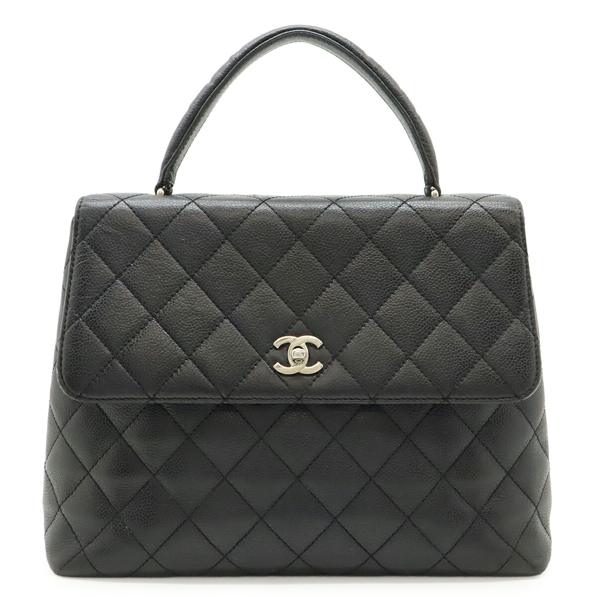 CHANEL シャネル マトラッセ ココマーク ハンドバック 下げ翼御徒面子 キャビア人はだ なめし革 黒いこと 黒 しろがね色金具 A12397 【中古】