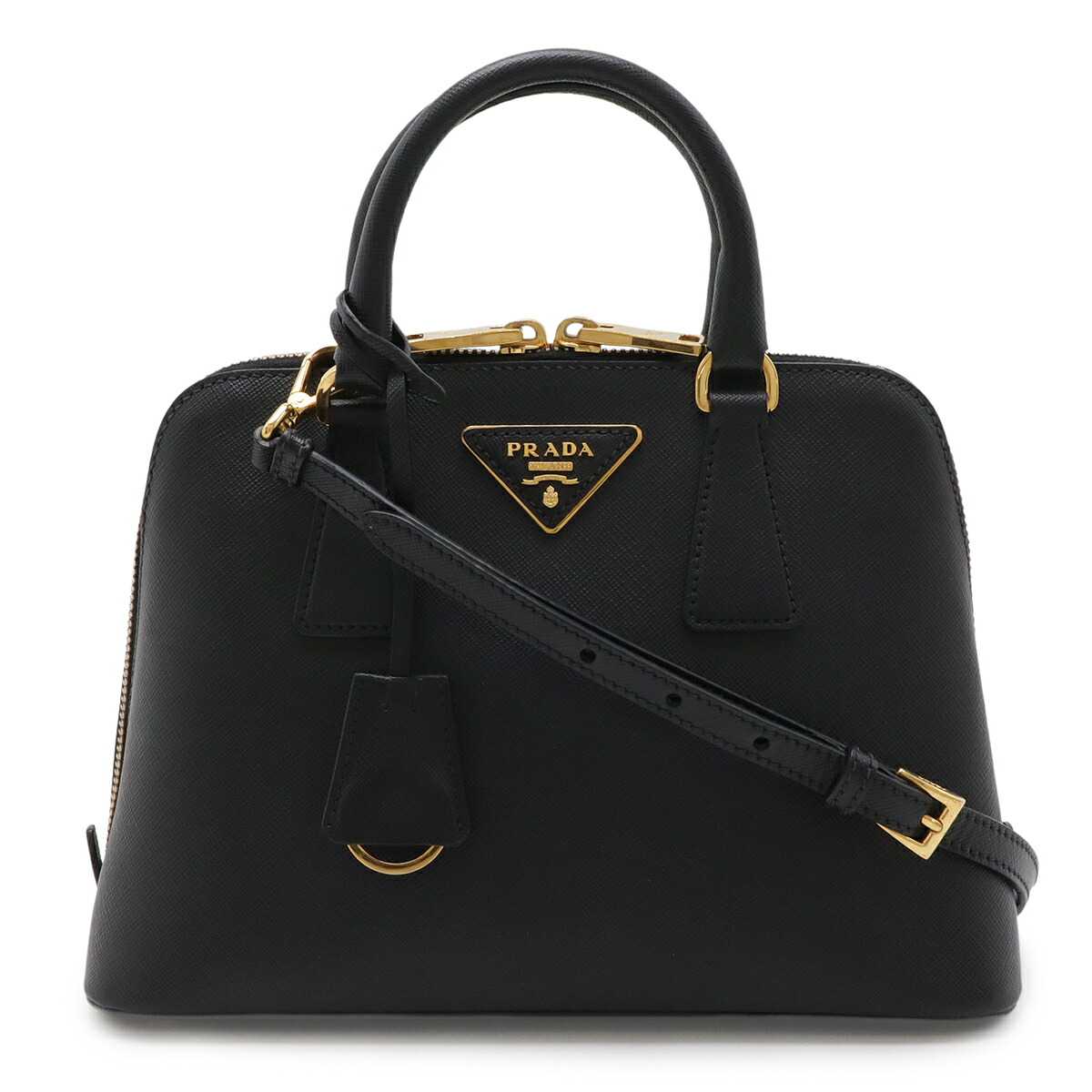 PRADA プラダ 遊歩道 ３角形ロゴタイプ ハンドバック 2WAY ショルダーバッグ サフィアーノ なめし革 NERO 黒 黒いこと ゴールド金具 1BA838 【中古】