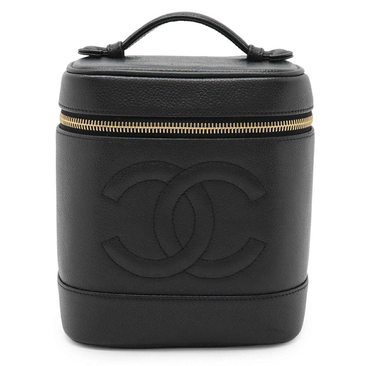 CHANEL シャネル ココマーク バニティバッグ ハンドバック かざり付ける合切袋 コスメポーチ キャビアひと肌 なめし革 黒いこと 黒 ゴールド金具 A01998 【中古】