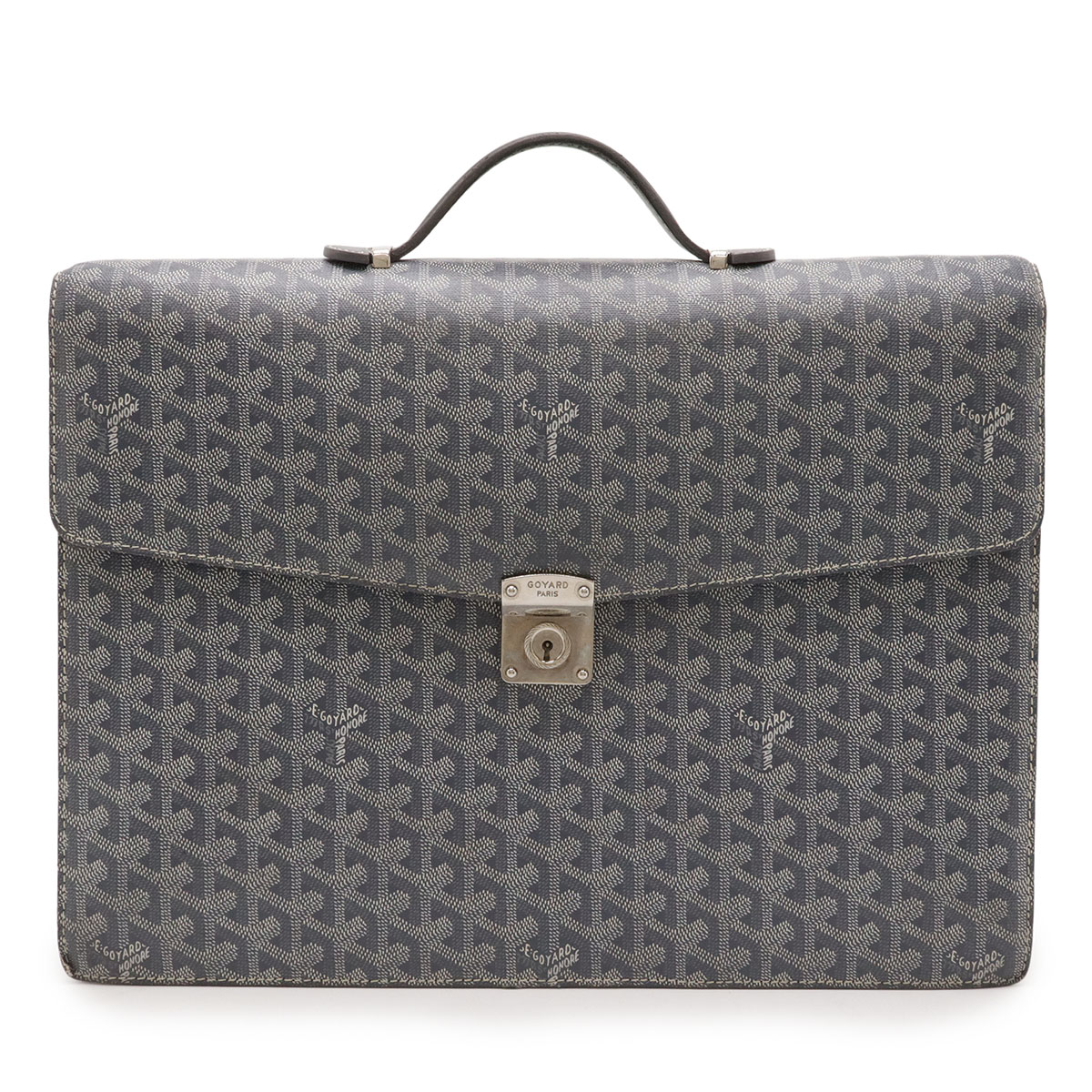 GOYARD ゴヤール シープル 商行為御徒面子 ブリーフ入れもの 書きもの鞄 杉綾模様柄 PVC なめし革 薄墨色 白いこと しろがね色金具 鍵欠品 【中古】