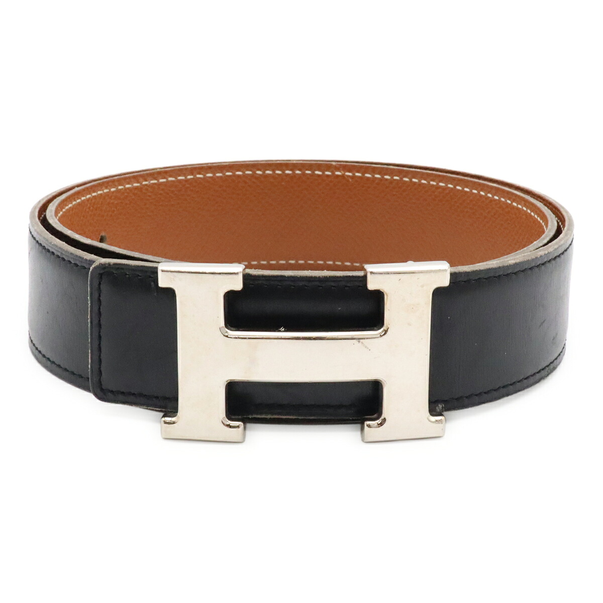HERMES エルメス Hベルト Hバックル リバーシブル ボックスカーフ ヴォーエプソン レザー ブラック 黒 ブラウン 茶 シルバー金具 #70 □A刻印 【中古】｜Blumin 店