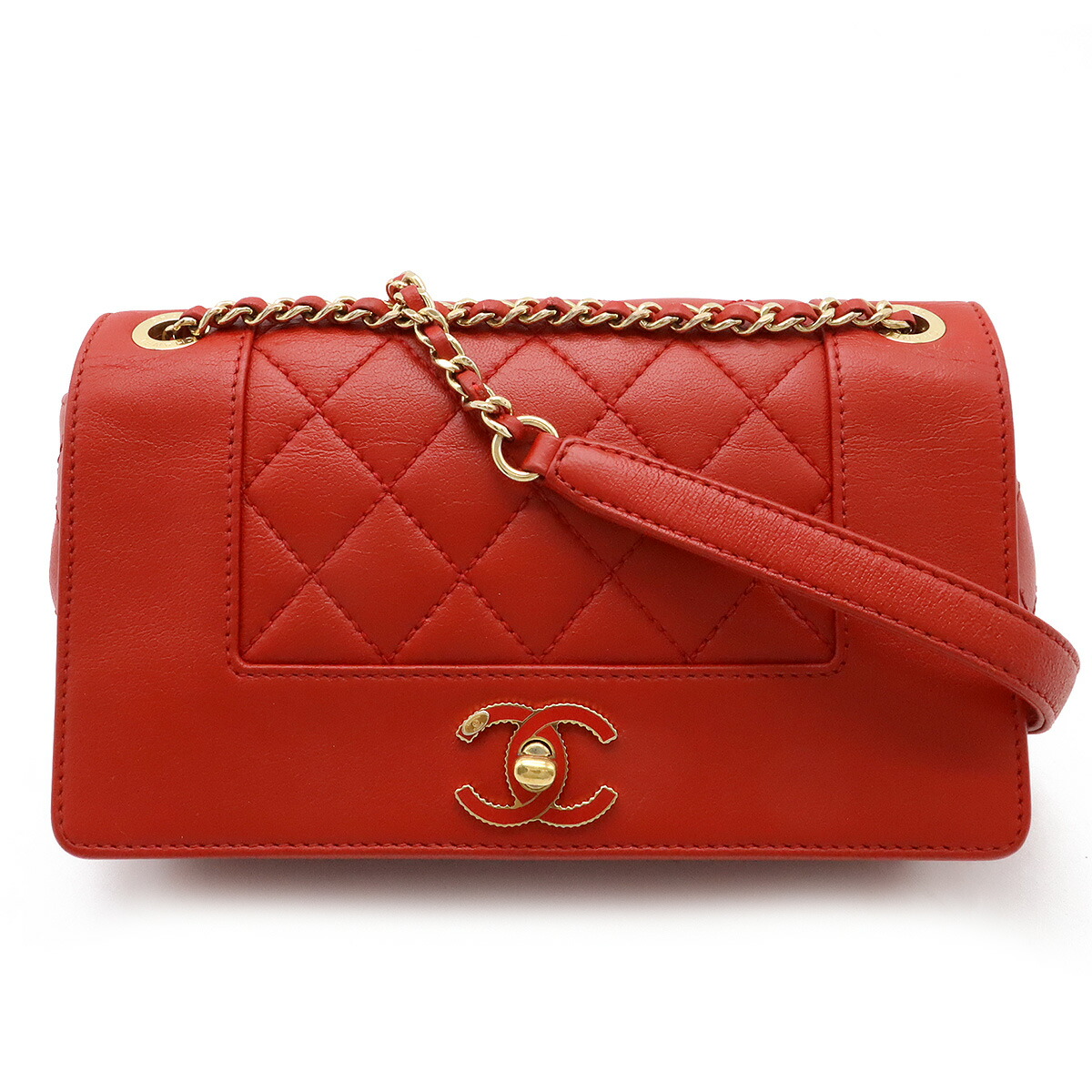 CHANEL シャネル　レザー　ココボタン　ポーチ　レッド　赤 CHANEL シャネル 化粧ポーチ ココマーク マトラッセ コスメ