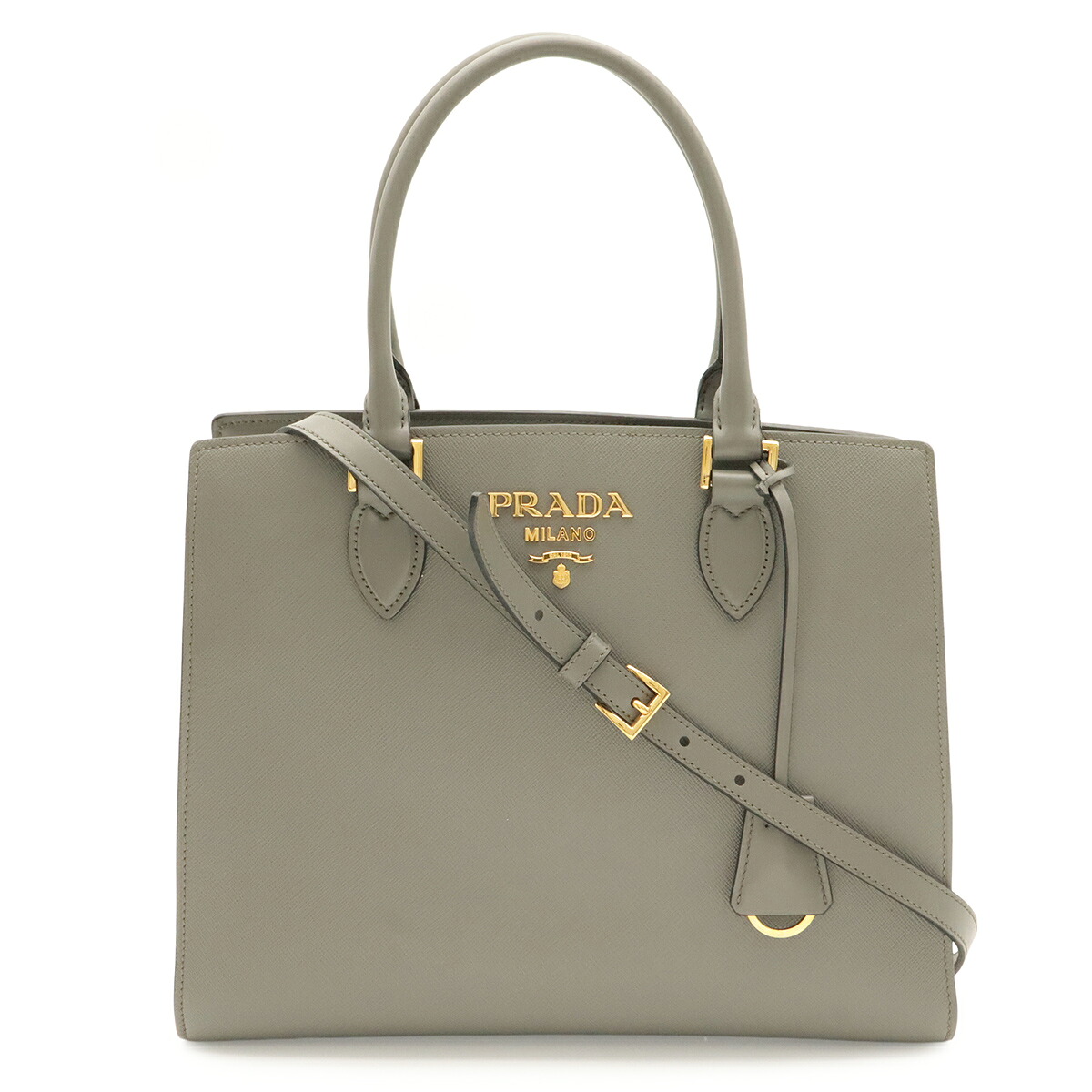 PRADA プラダ SAFFIANO サフィアーノ ハンドバッグ トートバッグ 2WAY ショルダーバッグ 斜め掛け レザー グレー ゴールド金具 1BA228 【中古】｜Blumin 店
